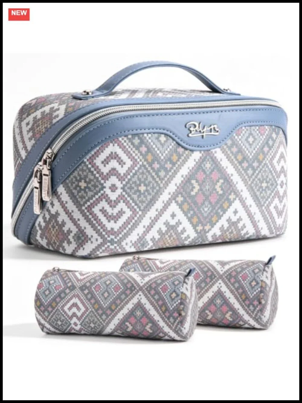 3-Piece Leather Makeup Bag Set with 180° Flat Opening - Travel Cosmetic